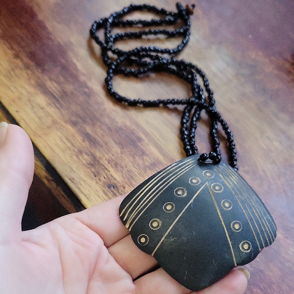 Black Glass Beaded Pendant Necklace